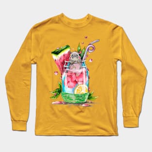 Cute Hippo and Fruit Cocktail Long Sleeve T-Shirt